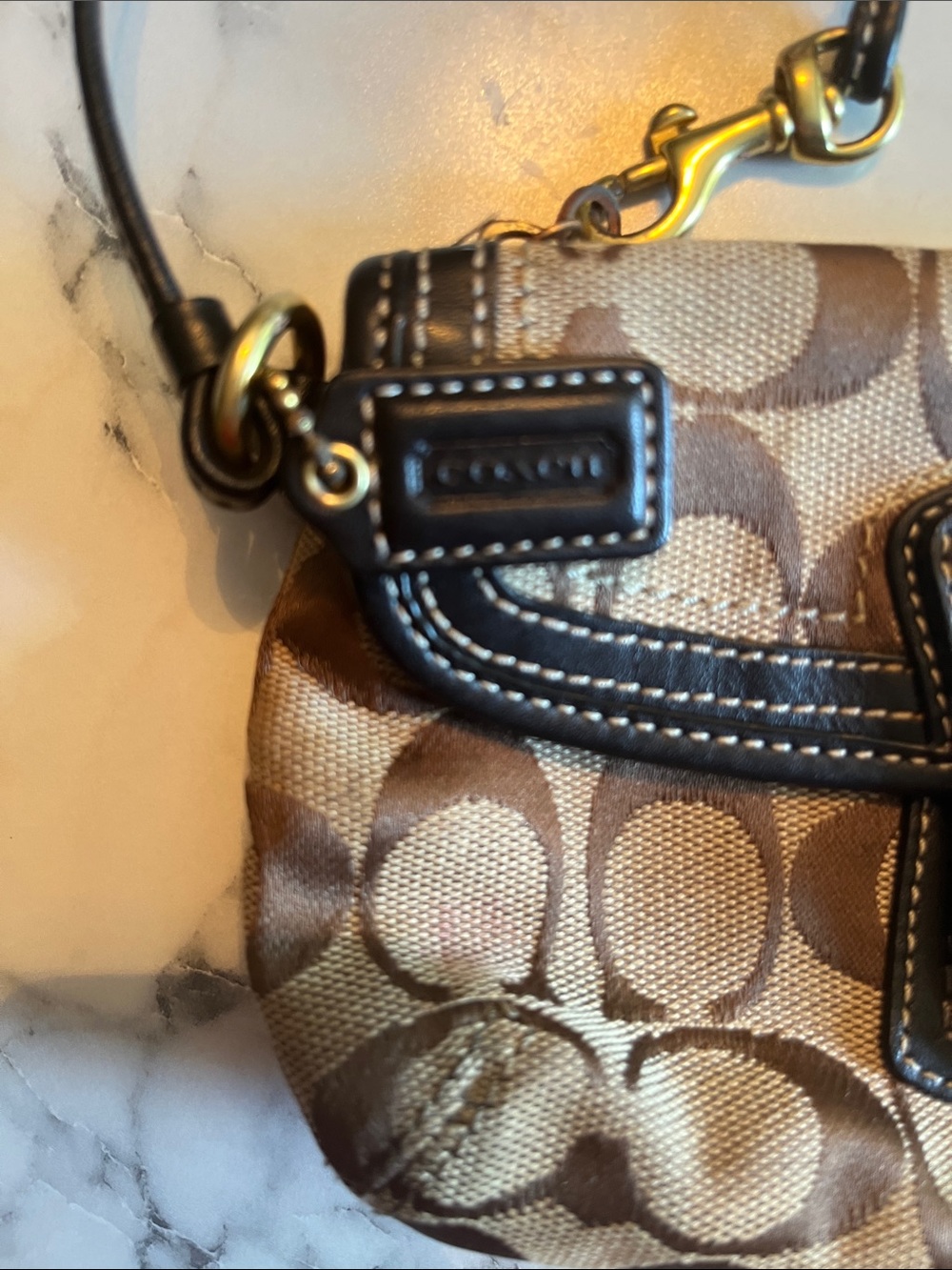 Coach Brown Signature Canvas Wristlet with Black Trim & Gold Hardware - Picture 4 of 6